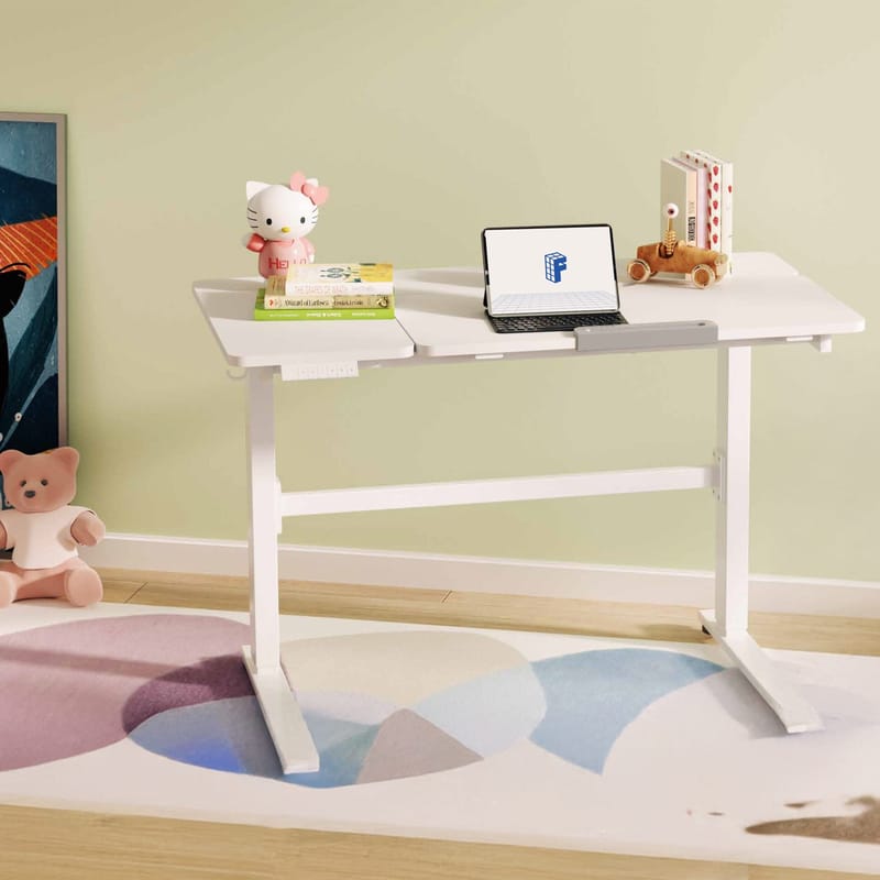 Børneskrivebord HOME4YOU Ergo Kid med 1 motor 112x60x56-80 cm Hvid - Hvid - Møbler - Børnemøbler - Børneborde - Skrivebord børn