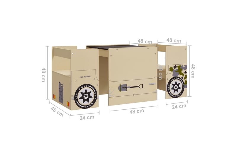 bord- og stolesæt til børn 3 dele offroad bil-design MDF - Beige - Møbler - Børnemøbler - Børneborde