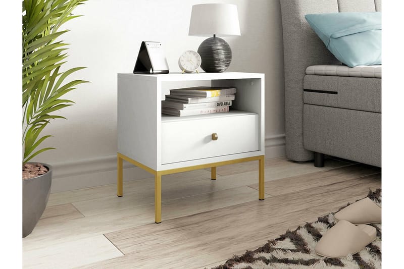 Klinkerville Børnesengebord 56 cm - Hvid - Møbler - Børnemøbler - Børneborde - Sengebord børn