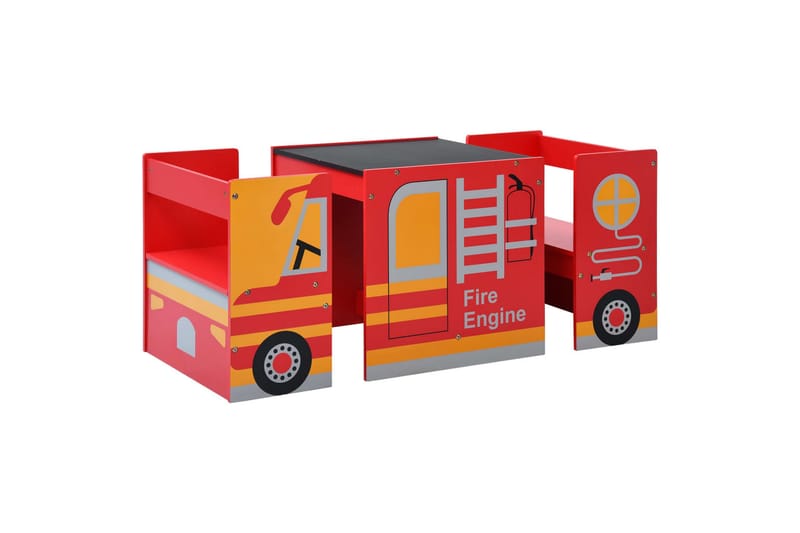 børnebænkesæt 3 dele brandbilsdesign træ - Rød - Skrivebord børn