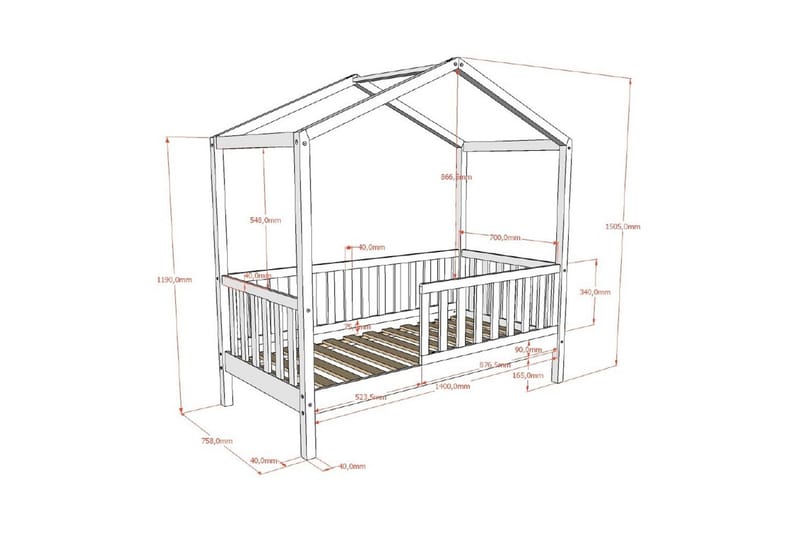 Børnehus Seng Dallas 70x140 cm Hvid - Hvid - Møbler - Børnemøbler - Børneseng & juniorseng