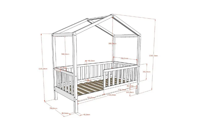 Børnehus Seng Dallas 70x140 cm Naturlig - Naturlig - Møbler - Børnemøbler - Børneseng & juniorseng