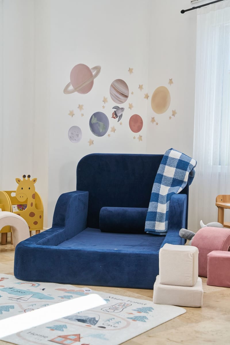 Børneseng Atelier Del Sofa Funbed Enkelt (90 x 90 x 210 cm) Marineblå - Marineblå - Møbler - Børnemøbler - Børneseng & juniorseng