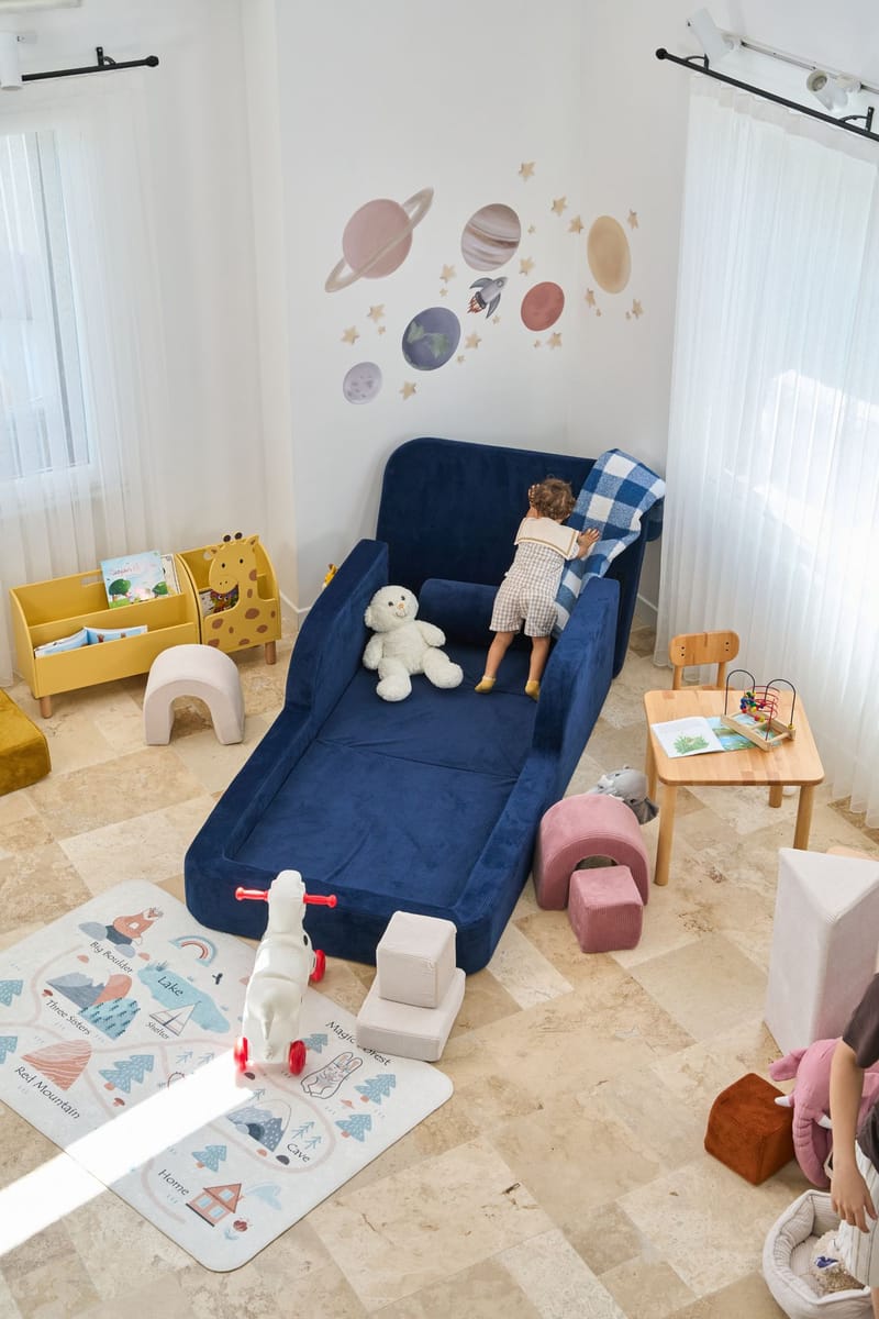 Børneseng Atelier Del Sofa Funbed Enkelt (90 x 90 x 210 cm) Marineblå - Marineblå - Møbler - Børnemøbler - Børneseng & juniorseng