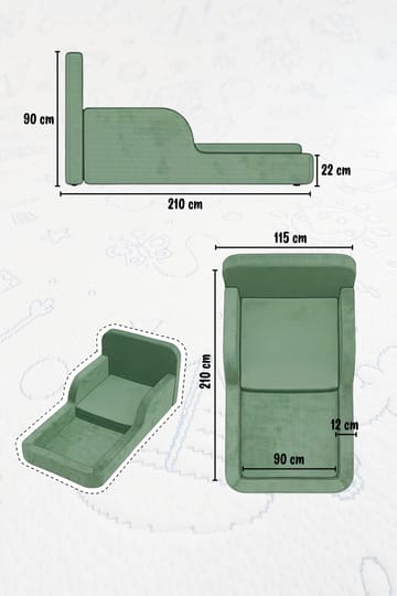 Børneseng Atelier Del Sofa Funbed Enkelt (90 x 90 x 210 cm) Marineblå - Marineblå - Møbler - Børnemøbler - Børneseng & juniorseng