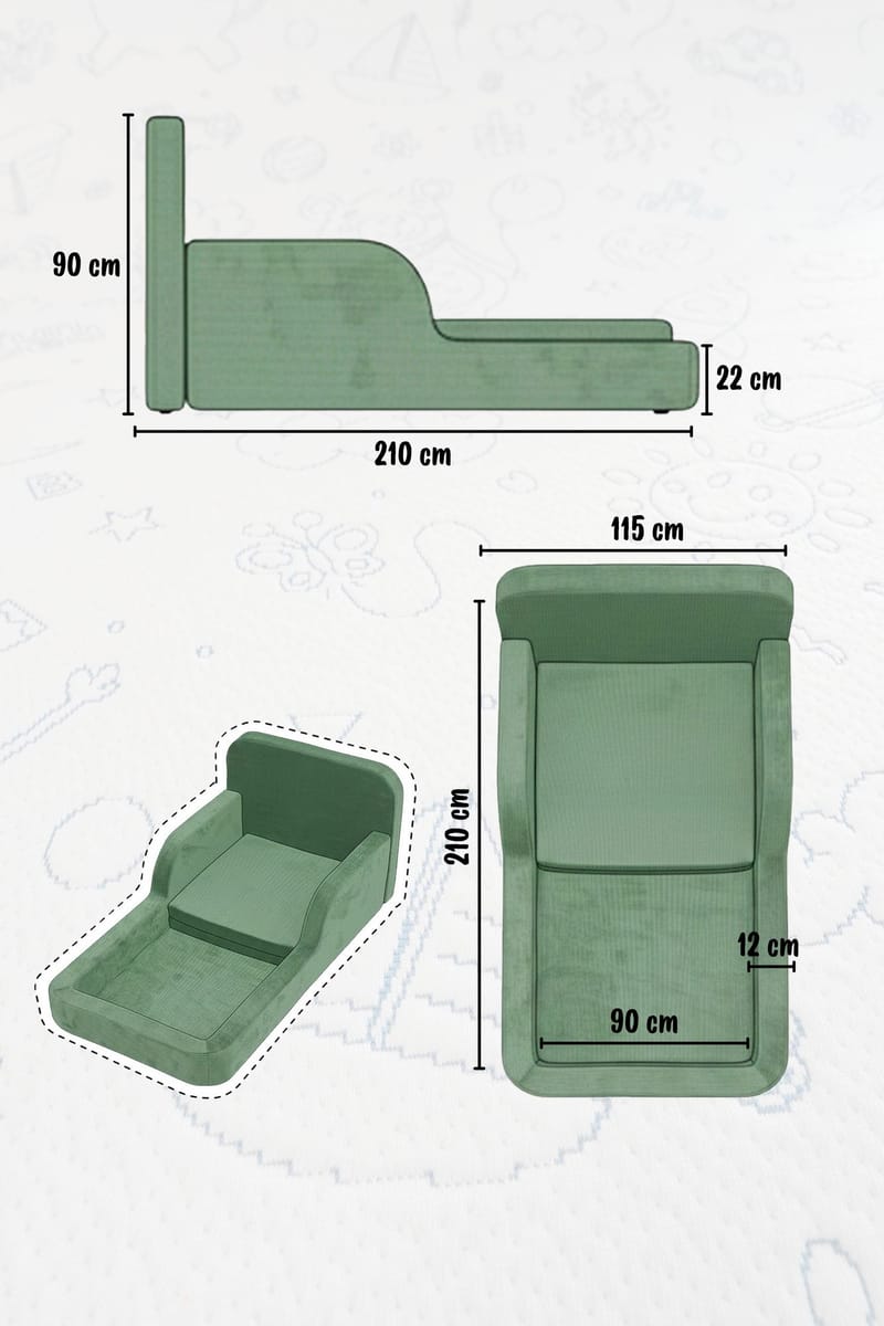 Børneseng Atelier Del Sofa Funbed Enkelt (90 x 90 x 210 cm) Sennep - Sennep - Møbler - Børnemøbler - Børneseng & juniorseng