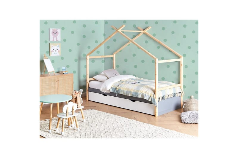 Børneseng Orgeval - Grå, lyst træ, hvid - Møbler - Børnemøbler - Børneseng & juniorseng - Husseng