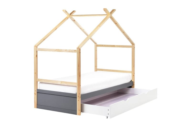Børneseng Orgeval - Grå, lyst træ, hvid - Møbler - Børnemøbler - Børneseng & juniorseng - Husseng