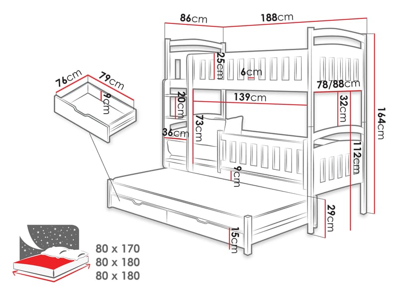 Blankana Køjeseng to sovepladser 80x180 cm - Beige - Møbler - Børnemøbler - Børneseng & juniorseng - Køjeseng børn
