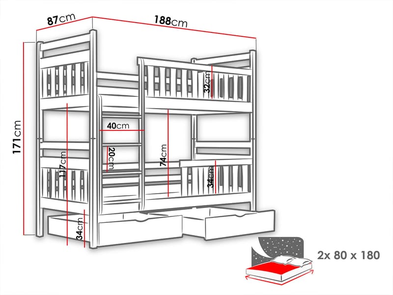 Bridgeorth Køjeseng to sovepladser 80x180 cm - Beige - Møbler - Børnemøbler - Børneseng & juniorseng - Køjeseng børn