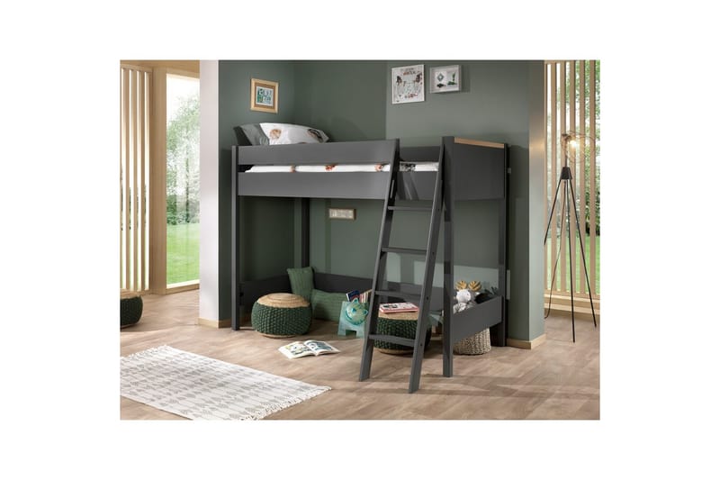 Garderobe med Halvhøj seng Skrivebord London Antracit - Antracit - Møbler - Børnemøbler - Børneseng & juniorseng - Køjeseng børn