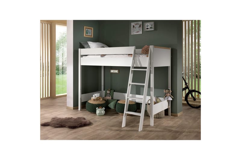 Garderobe med Halvhøj seng Skrivebord London Hvid - Hvid - Møbler - Børnemøbler - Børneseng & juniorseng - Køjeseng børn