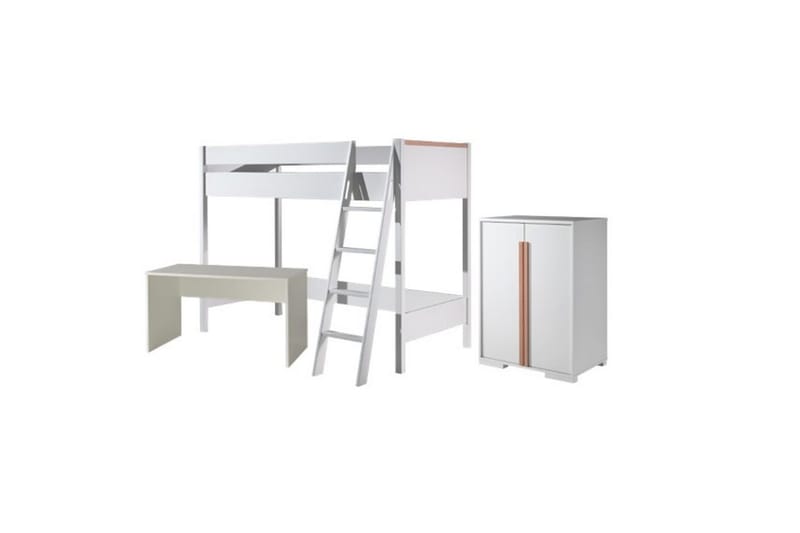 Garderobe med Halvhøj seng Skrivebord London Hvid - Hvid - Møbler - Børnemøbler - Børneseng & juniorseng - Køjeseng børn