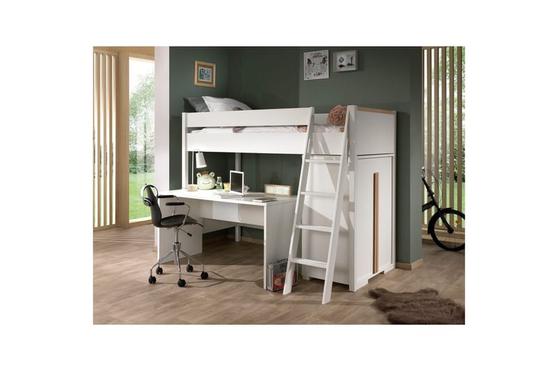 Garderobe med Halvhøj seng Skrivebord London Hvid - Hvid - Møbler - Børnemøbler - Børneseng & juniorseng - Køjeseng børn