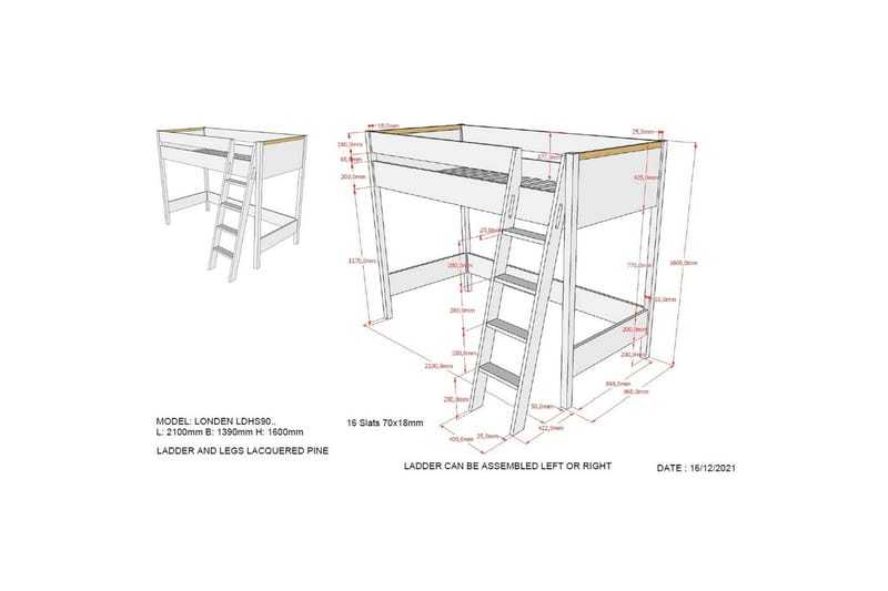 Garderobe med Halvhøj seng Skrivebord Trolley London Antracit - Antracit - Møbler - Børnemøbler - Børneseng & juniorseng - Køjeseng børn