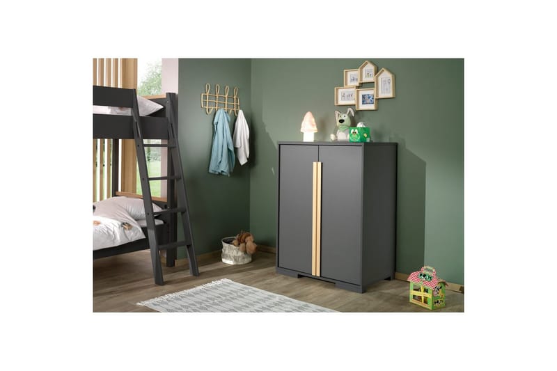 Garderobe med Halvhøj seng Skrivebord Trolley London Antracit - Antracit - Møbler - Børnemøbler - Børneseng & juniorseng - Køjeseng børn