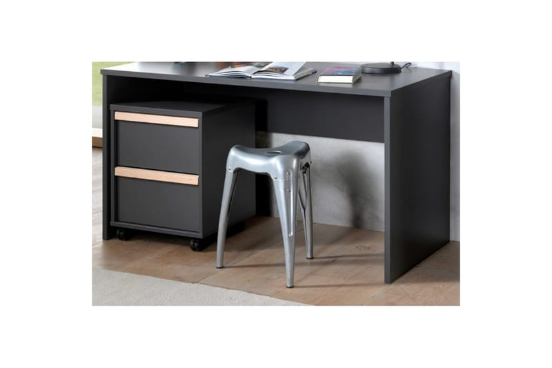 Garderobe med Halvhøj seng Skrivebord Trolley London Antracit - Antracit - Møbler - Børnemøbler - Børneseng & juniorseng - Køjeseng børn