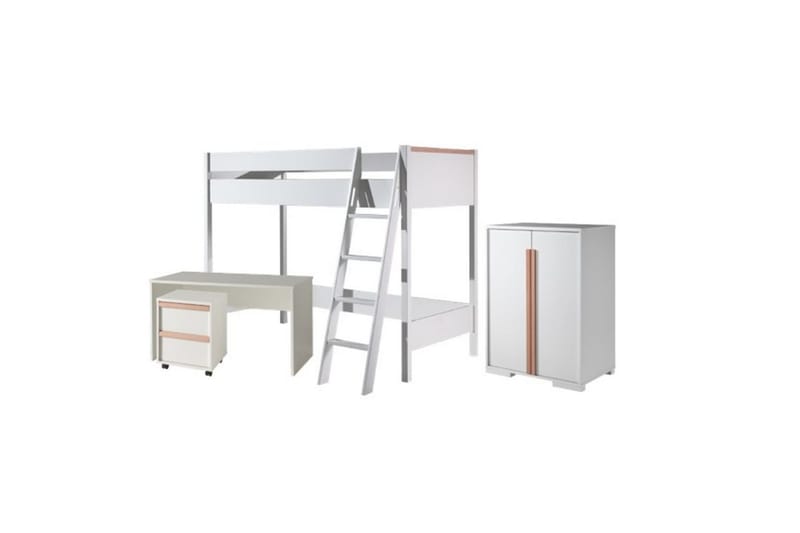 Garderobe med Halvhøj seng Skrivebord Trolley London Hvid - Hvid - Møbler - Børnemøbler - Børneseng & juniorseng - Køjeseng børn