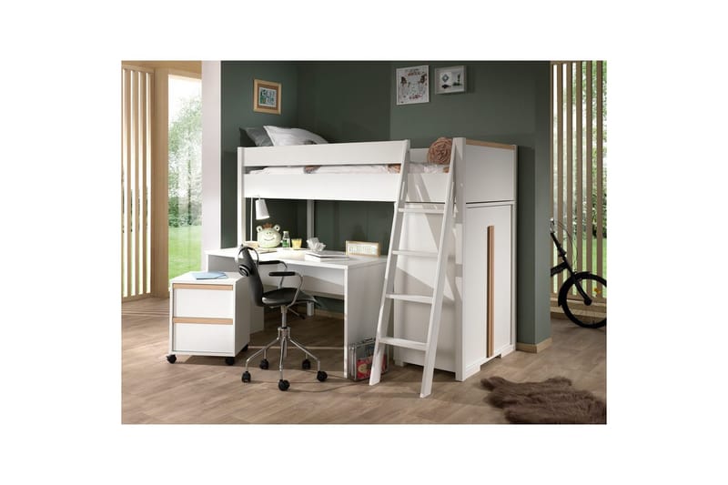Garderobe med Halvhøj seng Skrivebord Trolley London Hvid - Hvid - Møbler - Børnemøbler - Børneseng & juniorseng - Køjeseng børn