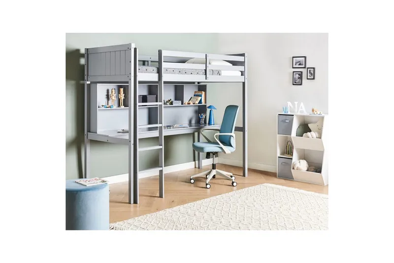 Højseng med skrivebord Foucamont - Grå - Møbler - Børnemøbler - Børneseng & juniorseng - Højseng børn