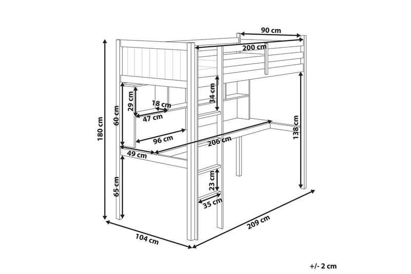 Højseng med skrivebord Foucamont - Grå - Møbler - Børnemøbler - Børneseng & juniorseng - Højseng børn