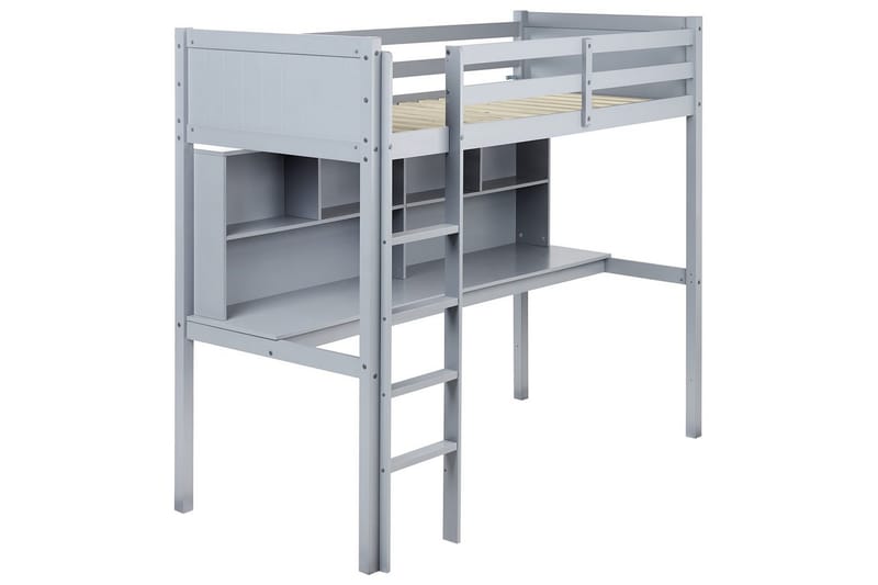 Højseng med skrivebord Foucamont - Grå - Møbler - Børnemøbler - Børneseng & juniorseng - Højseng børn