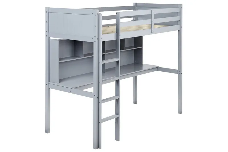 Højseng med skrivebord Foucamont - Grå - Møbler - Børnemøbler - Børneseng & juniorseng - Højseng børn