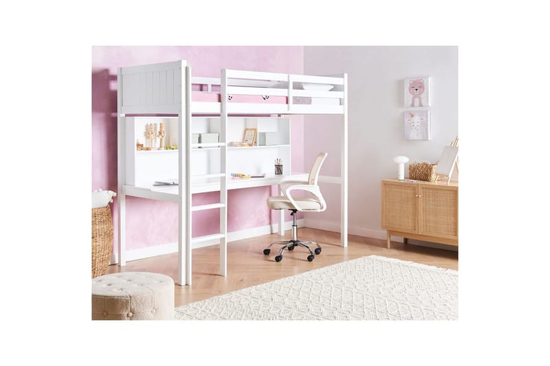 Højseng med skrivebord Foucamont - Hvid - Møbler - Børnemøbler - Børneseng & juniorseng - Højseng børn