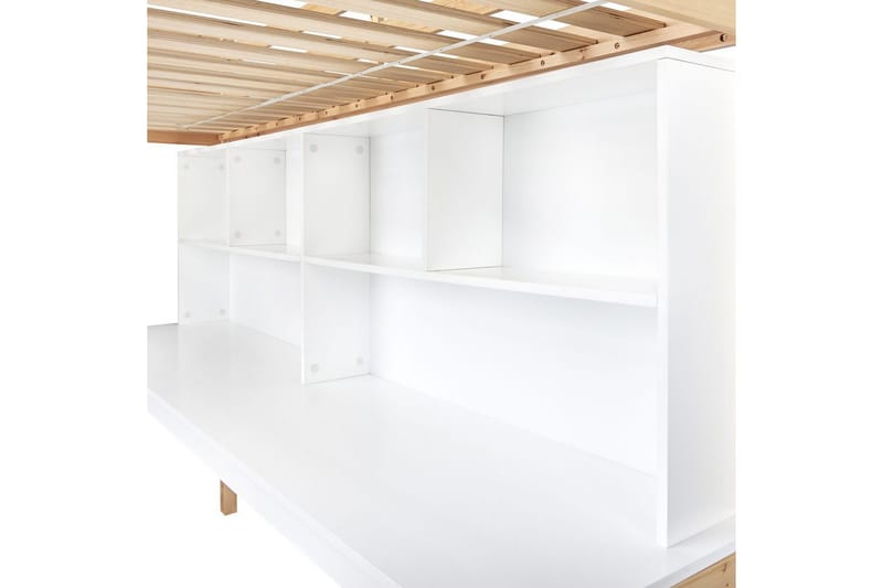 Højseng med skrivebord Foucamont - Lys træ, hvid - Møbler - Børnemøbler - Børneseng & juniorseng - Højseng børn