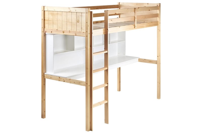 Højseng med skrivebord Foucamont - Lys træ, hvid - Møbler - Børnemøbler - Børneseng & juniorseng - Højseng børn