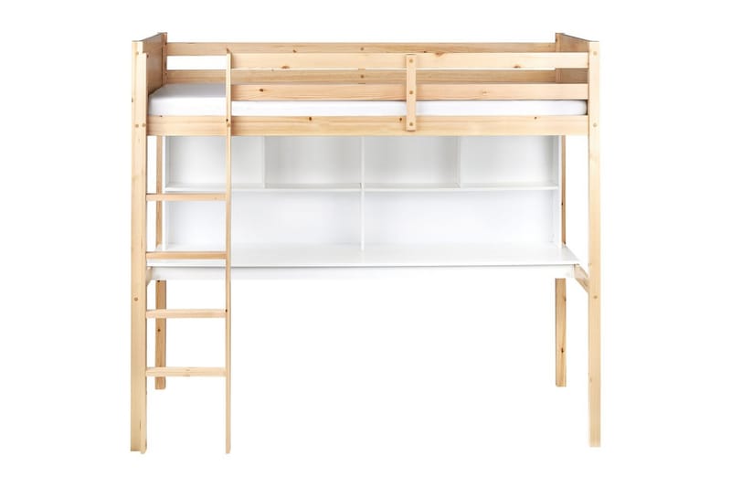 Højseng med skrivebord Foucamont - Lys træ, hvid - Møbler - Børnemøbler - Børneseng & juniorseng - Højseng børn