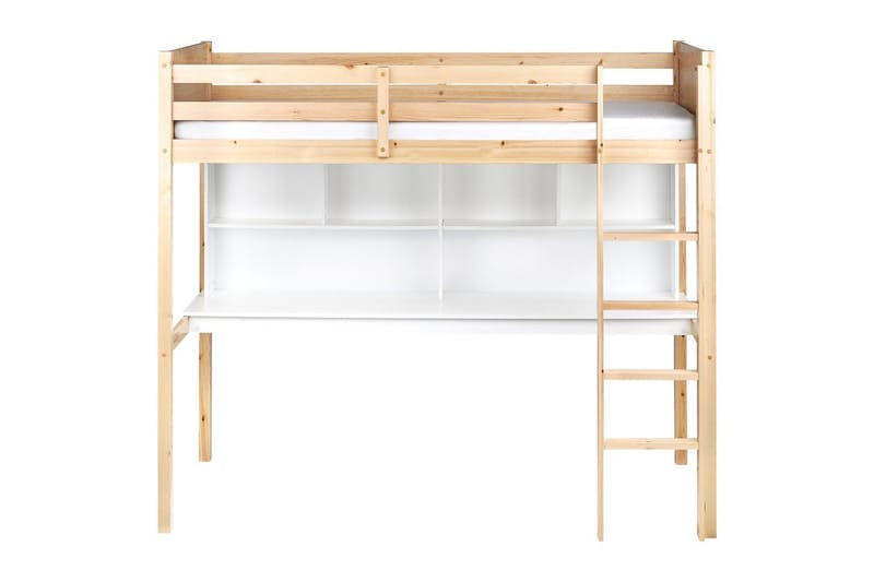 Højseng med skrivebord Foucamont - Lys træ, hvid - Møbler - Børnemøbler - Børneseng & juniorseng - Højseng børn