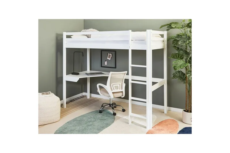 Højseng med skrivebord Loury - Hvid - Møbler - Børnemøbler - Børneseng & juniorseng - Højseng børn