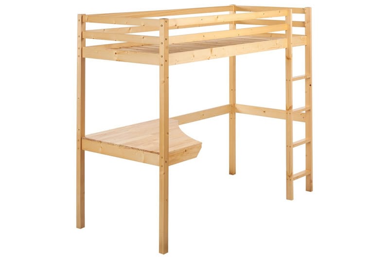 Højseng med skrivebord Loury, Lyst træ