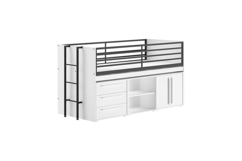 Halvhøj seng en bogreol en kommode med 2 døre og en kommode med 3 skuffer Sam Hvid, Hvid