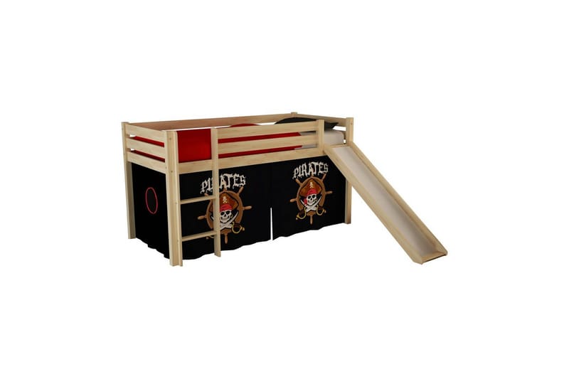 Halvhøj seng med forhæng og rutsjebane Pino Naturlig, Pirat, Naturlig, Pirat