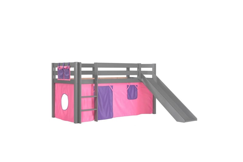 Halvhøj seng med forhæng og rutsjebane Pino Grå, Bella - Grå, Bella - Møbler - Børnemøbler - Børneseng & juniorseng - Højseng børn