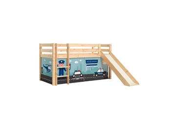 Halvhøj seng med forhæng og rutsjebane Pino Naturlig, Politi