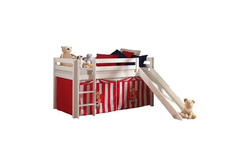Halvhøj seng med forhæng og rutsjebane Pino Hvid, Chucky - Hvid, Chucky - Møbler - Børnemøbler - Børneseng & juniorseng - Højseng børn