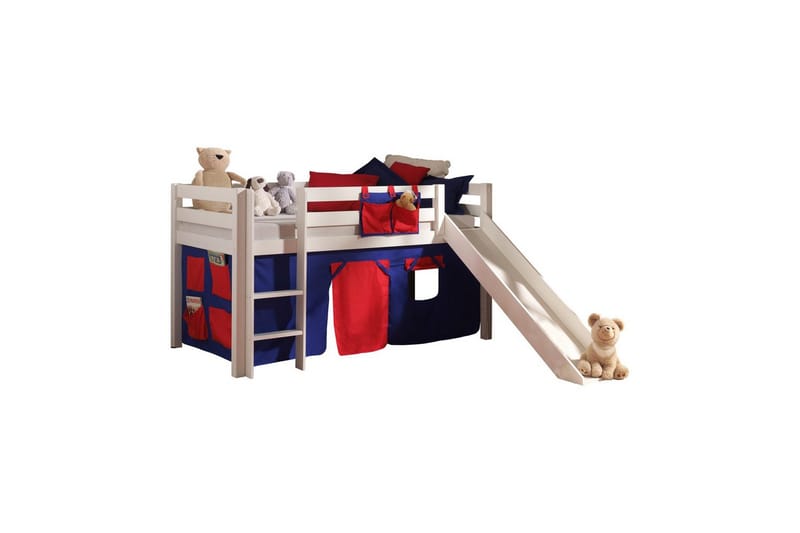 Halvhøj seng med forhæng og rutsjebane Pino Hvid, Domino, Hvid, Domino