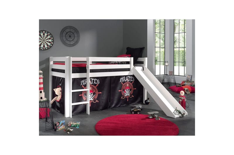 Halvhøj seng med forhæng og rutsjebane Pino Hvid, Pirat - Hvid, Pirat - Møbler - Børnemøbler - Børneseng & juniorseng - Højseng børn