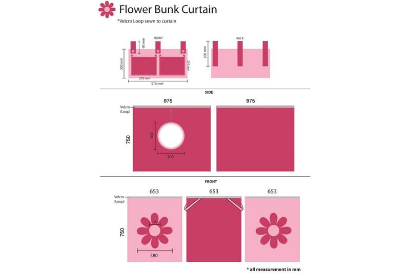 Halvhøj seng med forhæng og rutsjebane Pino Naturlig, Pink blomst - Naturlig, Pink blomst - Møbler - Børnemøbler - Børneseng & juniorseng - Husseng