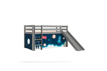 Halvhøj seng med forhæng og rutsjebane Pino Grå, Rumfærge