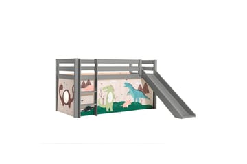 Halvhøj seng med forhæng og rutsjebane Pino Grå, Dino
