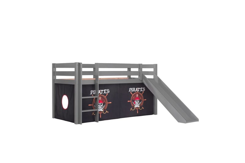 Halvhøj seng med forhæng og rutsjebane Pino Grå, Pirat - Grå, Pirat - Møbler - Børnemøbler - Børneseng & juniorseng - Højseng børn