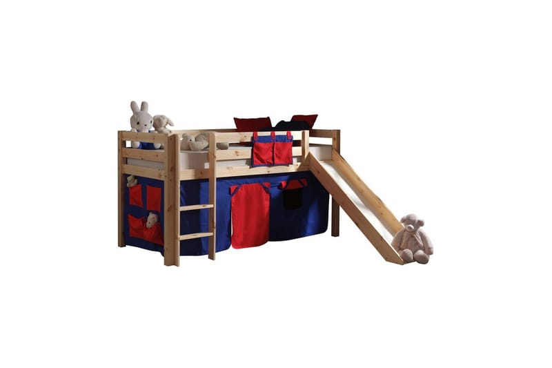 Halvhøj seng med forhæng og rutsjebane Pino Naturlig, Domino, Naturlig, Domino