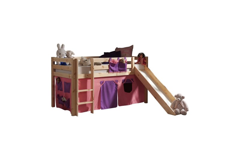 Halvhøj seng med forhæng og rutsjebane Pino Naturlig, Bella, Naturlig, Bella