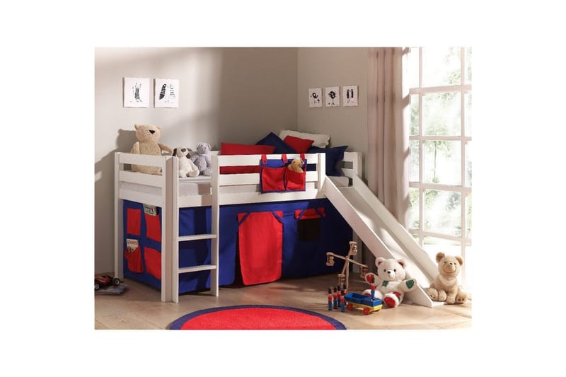 Halvhøj seng med forhæng og rutsjebane Pino Hvid, Domino - Hvid, Domino - Møbler - Børnemøbler - Børneseng & juniorseng - Højseng børn