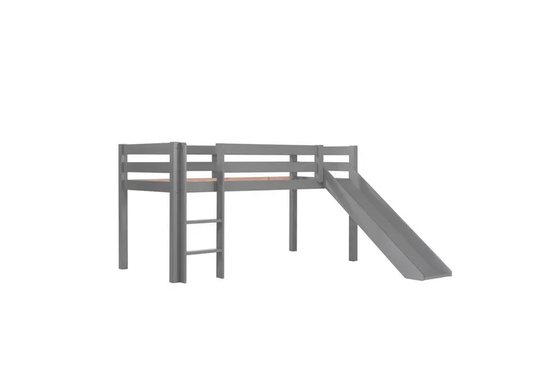 Halvhøj seng med forhæng og rutsjebane Pino Grå, Rumfærge - Grå, Rumfærge - Møbler - Børnemøbler - Børneseng & juniorseng - Højseng børn