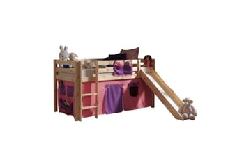 Halvhøj seng med forhæng og rutsjebane Pino Naturlig, Bella